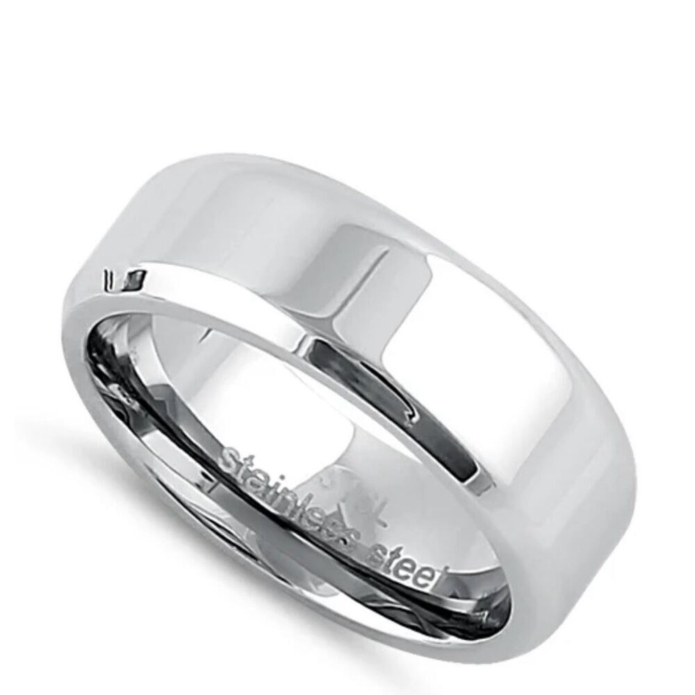 Stainless Steel 7mm High Polish Wedding Band Ring New
